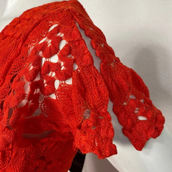 Bebe "NEW" Sheer Romantic Red Lace Bohemian Maxi Dress Size 0 - Picture 10 of 11